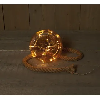 Leuchtende Weihnachtskugel Glas Gold 18cm LED warmweiß Dekoration 1m Seil - Weiß