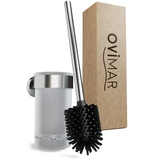 ovimar Toilettenbürste Tranerodde | Silber | Wandmontage mit Bohren | Silikon Klobürste | WC Bürste mit Belüftungsfunktion | zum Bohren oder Kleben | aus Edelstahl | WC Bürstenkopf wechselbar