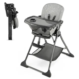 Kinderkraft FOLDEE Hochstuhl Baby, Kinderstuhl ab 6 Monate, Zusammenklappen, Leicht zu tragen mit einer Hand, Verstellbare Rückenlehne und Fußstütze, Tablett und Zubehörkorb im set, Grau