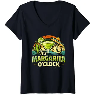 Damen Es ist Margarita um Uhr, Happy Hour, Fiesta, Cocktailliebhaber T-Shirt mit V-Ausschnitt