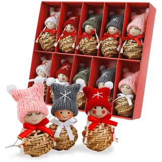 10 Weihnachtswichtel Anhänger Christbaumschmuck,Homewit 10cm Weihnachtsfiguren Stroh Weihnachtsanhänger Baumschmuck Wichtel Weihnachtsdeko,Mini Weihnachtsengel Christbaumschmuck Vintage Deko Geschenk