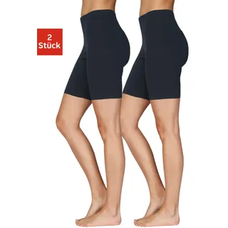 Radlerhose, Damen, Gr. 52/54, N-Gr, blau (1x marine, 1x schwarz), Single Jersey, Obermaterial: 95% Baumwolle, 5% Elasthan, VIVANCE ACTIVE BY LASCANA, unifarben, Basic, figurbetont ca. Mitte Oberschenkel, Hosen Radlerhose, mit Gummibund, Loungewear, Topseller