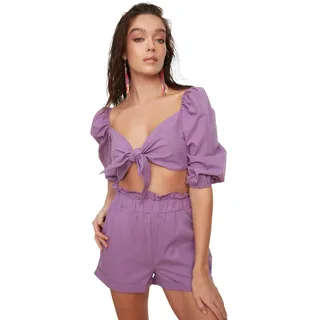 Trendyol Women's Detailliertes niedrigeres Top-Team Skirt Set, Lila, 34
