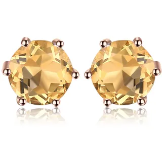 JewelryPalace Rundschliff 0.9ct Echt Citrin Ohrstecker Silber 925 Damen, Gelber Naturstein Schmuck Set, Ohrringe Silber Edelstein Mädchen, Ohrstecker Silber Klein mit Stein Frauen Geschenk Rosegold