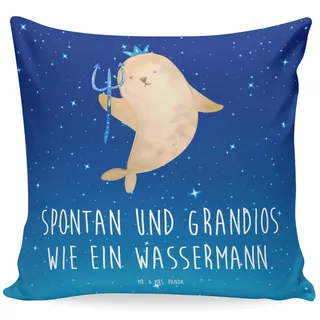Mr. & Mrs. Panda Sitzkissen Sternzeichen Wassermann - Geschenk, Kissen 40x40 Waschbar, Sofakissen, Wassermann Geschenk, Wassermann Sternzeichen,