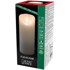 Bild LED Echtwachskerze, weiß, mit 3D Flamme, Ø 7,5 cm, Höhe: 17, 5 cm, mit 4h und 8h Timer, warm weiße Dioden, batteriebetrieben,
