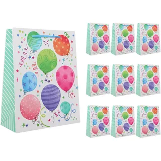 Idena 90246 - Geschenktüten Ballons, 10 Stück, Geschenktaschen in der Größe 18 x 23 x 8 cm, Papiertüten mit bunten Luftballons