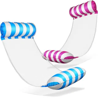 Balinco – Aufblasbare Wasserhängematte Luftmatratze mit 2 Luftkammern & Nylon Netz für Pool – Floatie Wassermatratze Relaxliege für Erwachsene & Kinder – Sommer Poolzubehör (Pink/Weiß + Hellblau/Weiß)