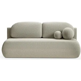 LIKMA Graubraun Sofa Como 210x85x100 cm mit Schlaffunktion und Bettzeugbehälter, Schlafsofa mit Bettkasten, Modernen Klappsofa Sofa Couch mit Kissen, Gästebett Bettsofa Stoff: Bouclé Lambi 3 - Beige