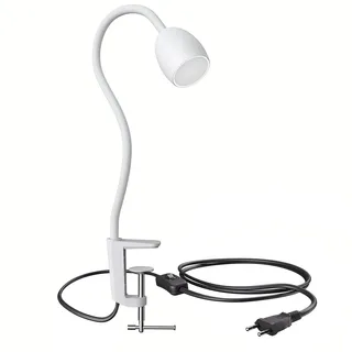 ledscom.de GU10 Klemmleuchte KLUK mit Schwanenhals, weiß inkl. GU10, 3-Stufen-dimmbar, warm-weiß, W,