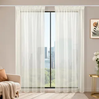 Runyéla Stores Gardinen mit Kräuselband 2er Set, Voile Schiebegardinen 200 x 140 (HxB), Transparent Gardine, Vorhang Beige, Vorhänge für Wohnzimmer Schlafzimmer Sheer Curtain