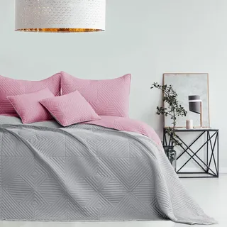 RESTILO Tagesdecke rosa grau 240x260 Bettüberwürf zweiseitig Ultrasonic Steppung Polyester Softa