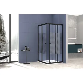 WELLTIME Trento Nero Plus Eckdusche mit Schiebetür 90 x 180 cm grau matt Sicherheitsglas