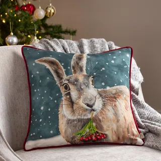 Evans Lichfield Kissen mit weihnachtlichem Hase, gefüllt, Polyester