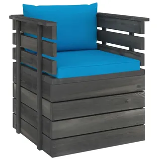 Gartensessel mit Kissen Kiefernholz - Blau, Hellblau