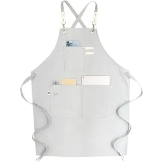 RAPRON Canvas Schürze Herren Damen - Denim Kochschürze mit Taschen - Grillschürze für Männer und Frauen - Lange Schürzen für Kochen arbeits Backen- Geschenk für Küchenchefs, Oma, Opa (Weiß)