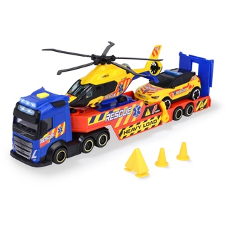 DICKIE Toys - 3er-Set Rettungs-Fahrzeuge (Volvo Truck mit Transporter, Auto & Airbus Helikopter) - Spielzeug-Autos für Kinder ab 3 Jahre, mit Zubehör und Funktionen, 40 cm