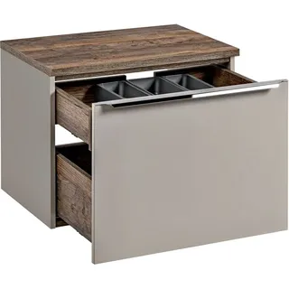 Waschtischunterschrank 60cm PUEBLA-56-TAUPE in taupe mit Vintage Oak, B/H/T ca. 60,4/48,5/46 cm - Beige