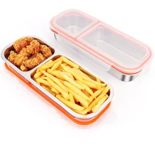 Musiwanna 2 Stück Snackbox Edelstahl mit 2 Fächern, Auslaufsicher Snackdose mit Deckel 700ml, Snackschale Unterwegs, Brotdose Metall Lunchbox, Klein Bento Box für Snack Soßen Nüsse Keksen Gemüse Obst