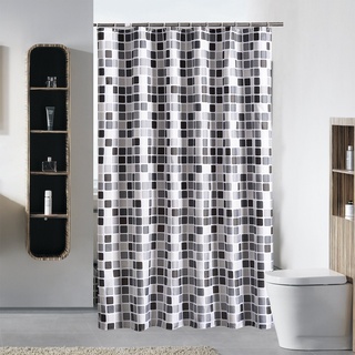 GONOVE Duschvorhang für Badezimmer 240 x 200 cm Schimmelresistent Dicke Polyester Stoff Mosaic Duschvorhang Liner Wasserdichter Langer Badevorhang mit Haken, waschbar und gewogen Saum