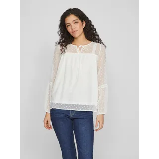 Blusenshirt VILA "VIEDEE L/S TOP - NOOS", Damen, Gr. 38, weiß (snow weiß), Chiffon, Obermaterial: 100% Polyester, unifarben, regular fit normal, Rundhals, Shirts Blusenshirt