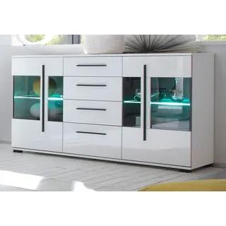 Sideboard "Design-D" weiß Hochglanz Kommode 150 x 86 cm - Weiß