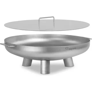 BBQ-Toro Edelstahl Feuerschale Ø 70 cm mit Deckel, Silber, Outdoor Dreibein Feuerstelle für Garten