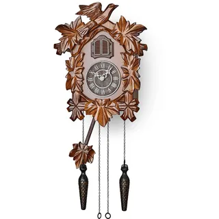 TIMEGEAR Kuckucksuhr mit Nachtmodus, handgeschnitzten Dekorationen und schwingendem Pendel (Braun)