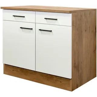 FlexWell Küchenunterschrank , Eichefarben, Magnolie , Metall , 1 Fächer , 2 Schublade(n) Schubladen , einzeln stellbar , 100x85x57 cm , Made in Germany , individuell planbar , Küchen, Küchenmöbel, Küchenschränke, Küchenunterschränke