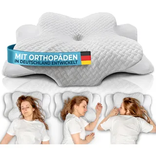 Glückstoff® Orthopädisches Kissen (Zertifiziert für alle Schlaftypen) Kopfkissen Nackenschmerzen aus Memory Foam | Nackenstützkissen Ergonomisches Kopf-Kissen Seitenschläferkissen Weiß