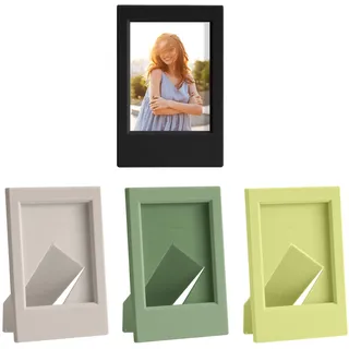kwmobile 4X Mini Bilderrahmen Set in Schwarz Hellgrau Grün Gelb - Fotorahmen für Sofortbildkamera Fotos - Bilder Rahmen aus Kunststoff mit Standfunktion