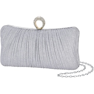 iwish Damen Clutch, Silber Elegante Kettentasche Tasche Clutch Bag, Hochzeit Wedding Prom Party Handtasche Crossbody Schultertasche klein Umhängetasche