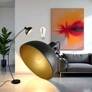 Osasy LED Bogenlampe Stehleuchte, 163cm Höhe, Led Stehlampe Schwarz Matt, Verstellbarer Lampenkopf, Moderne Standleuchte für Wohnzimmer (Schwarz-Gold)