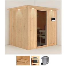 Bild Sauna »Solida«, (Set), 9 KW-Ofen mit externer Steuerung beige