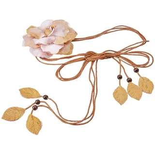 GORGECRAFT 1745mm Breiter Geflochtener Taillengürtel Für Damen Mit Blumenquasten Kamelfarben Im Boho Stil Gewebt Floral Dekorativ als Accessoire Für Kleider