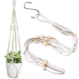 LAOJU Makramee Blumenampel, Baumwollseil Hängeampel Boho Blumenampeln zum Aufhängen Pflanzen Halter Blumenampel für Innen Außen Garten Balkon Fenster mit EIN Haken