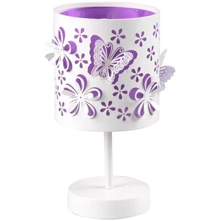 Kindertischleuchte , Weiß, Flieder , Metall, Textil , Schmetterling , 15x22x15 cm , Lampen & Leuchten, Leuchtenserien
