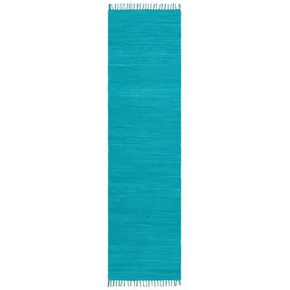 OTTO home Wollteppich »Ares« rechteckig 5 mm Höhe Uni Farben, handgewebt, mit Fransen, reine Baumwolle, waschbar, Läufer, blau
