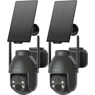 ieGeek 2K 3MP HD Überwachungskamera Aussen Solar, 360° PTZ Überwachungskamera Aussen Akku, 2.4GHz WLAN Kamera mit PIR Bewegungsmelder,Farb-Nachtsicht, 2-Wege-Audio, Cloud/SD Storage, IP65