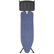 Brabantia - Bügelbrett B - für Dampferzeuger - Extra großer Metallständer - Höhenverstellbar - Solider Vierfußrahmen - Leicht versetzbar - Geräte bis zu 40 x 22 cm - Denim Blue- 124 x 38 cm