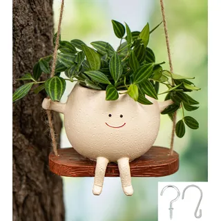 RZOIKZOI Blumentopf, niedlicher Schaukel-Pflanzgefäß, hängender Blumentopf mit lächelndem Gesicht, für drinnen und draußen, Sukkulenten, Kakteen, Geschenkideen für Mutter, Weihnachten