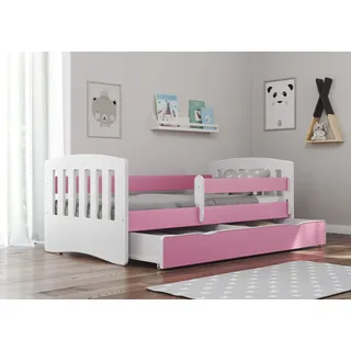 Bjird Kinderbett Jugendbett 80x140 cm mit Rausfallschutz Schublade und Lattenrost - Einzelbett Classic - Rosa - Rosa