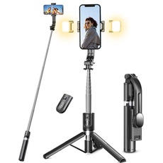 Selfie Stick Stativ mit 2 Fülllicht, 114cm Verbessertem Stabil Handy Stativ mit Abnehmbarer Fernbedienung, Stativ für Smartphone Kompatibel mit iPhone Samsung & Android Smartphones