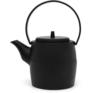 Bredemeijer asiatische schwarze Guss-Teekanne Induktion 1.2 Liter - große emaillierte, gusseiserne Kanne mit Edelstahl Teefilter-Siebeinsatz