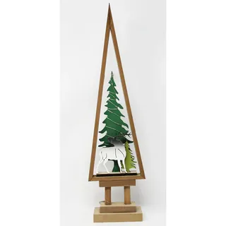 Deko Holz Tannenbaum mit LED in braun grün mit Standfuß H 68cm