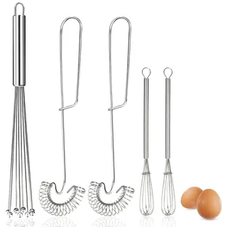Prebarfun 5 Stück Schneebesen Edelstahl mit Kugeln, Spiralbesen Edelstahl Schneebesen für Mischen, Rühren Von Teig, Eiern, Aufschäumen(30cm/11.8in,27cm/10.6in,20cm/7.9in)