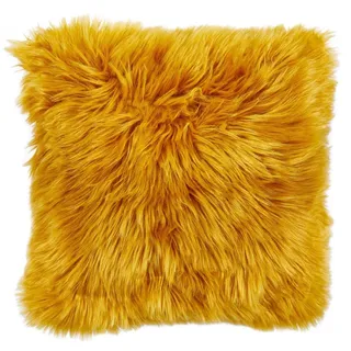 andiamo Kunstfell Sitzkissen Ovium - Stuhlkissen Fell Stuhlauflage Dekokissen in moderner Schaffell Optik 34 cm rund 1 Stück Senfgelb