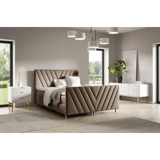 Boxspringbett Schlafzimmerbett CARLITO 200x220cm in Stoff Fresh Braun - Braun