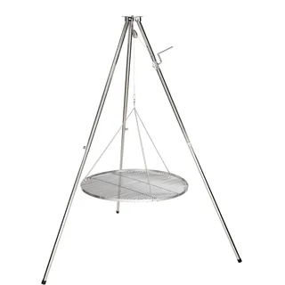 HeRo24 Edelstahl- Dreibein Schwenker Grillgestell mit Kurbel,Kette,Hacken und Wirbel und Tasche zum verstauen !