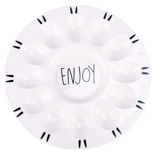 ZYDYRX Weiße Keramik Eier-Serviertablett Eierplatte für Halbe Eier Deviled Eggs Dish Eierhalter Eierteller Eierbecher Eierablage Ostereier-Tablett für Fleischbällchen Garnelen Paste 26 cm